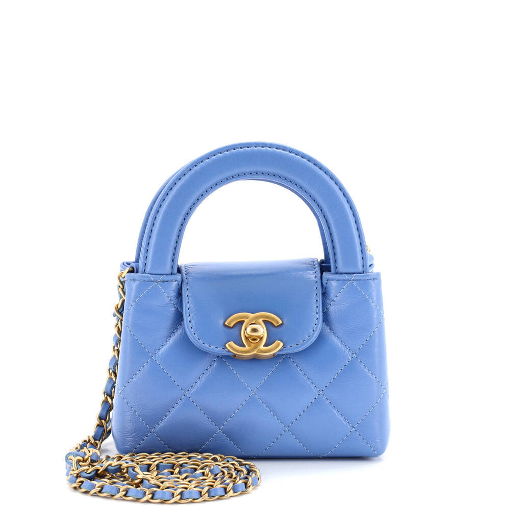 Chanel Nano Kelly Top Handle Shopping Bag Quilted Shiny Aged Calfskin